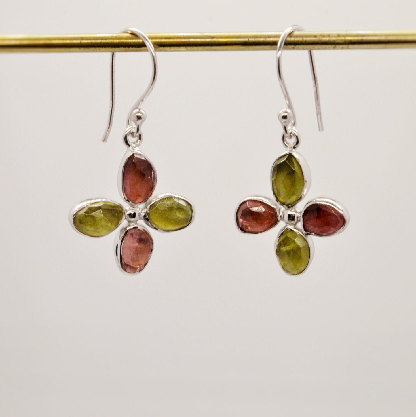 Pink Green Tourmaline Earrings, Dangle Drop Sterling Silver Earrings, October Birthstone Earrings, Tourmaline Jewelry, Cute Earrings