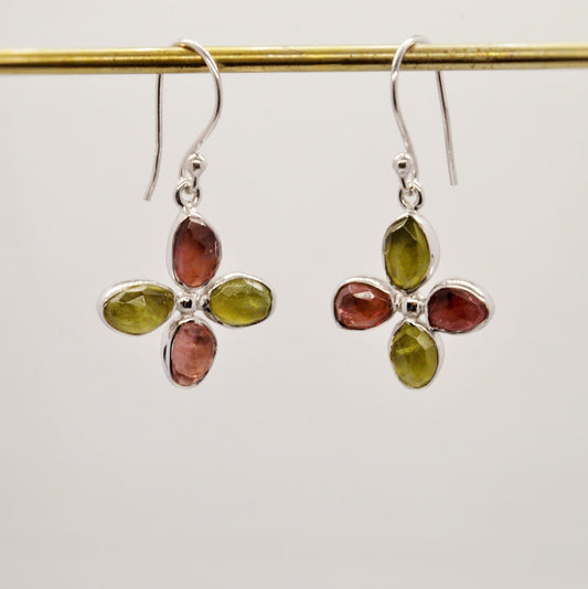 Pink Green Tourmaline Earrings, Dangle Drop Sterling Silver Earrings, October Birthstone Earrings, Tourmaline Jewelry, Cute Earrings