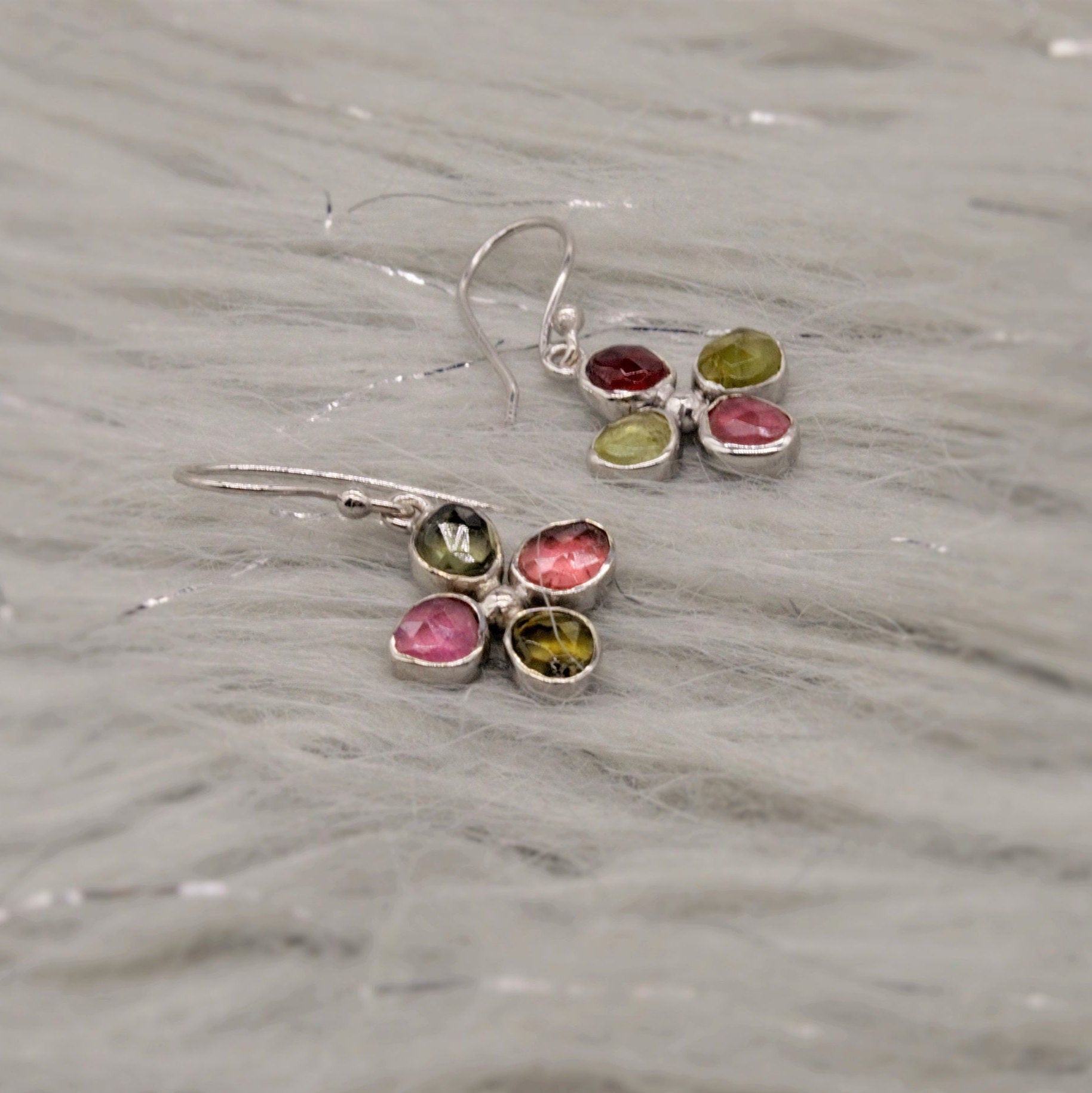 Pink Green Tourmaline Earrings, Dangle Drop Sterling Silver Earrings, October Birthstone Earrings, Tourmaline Jewelry, Cute Earrings