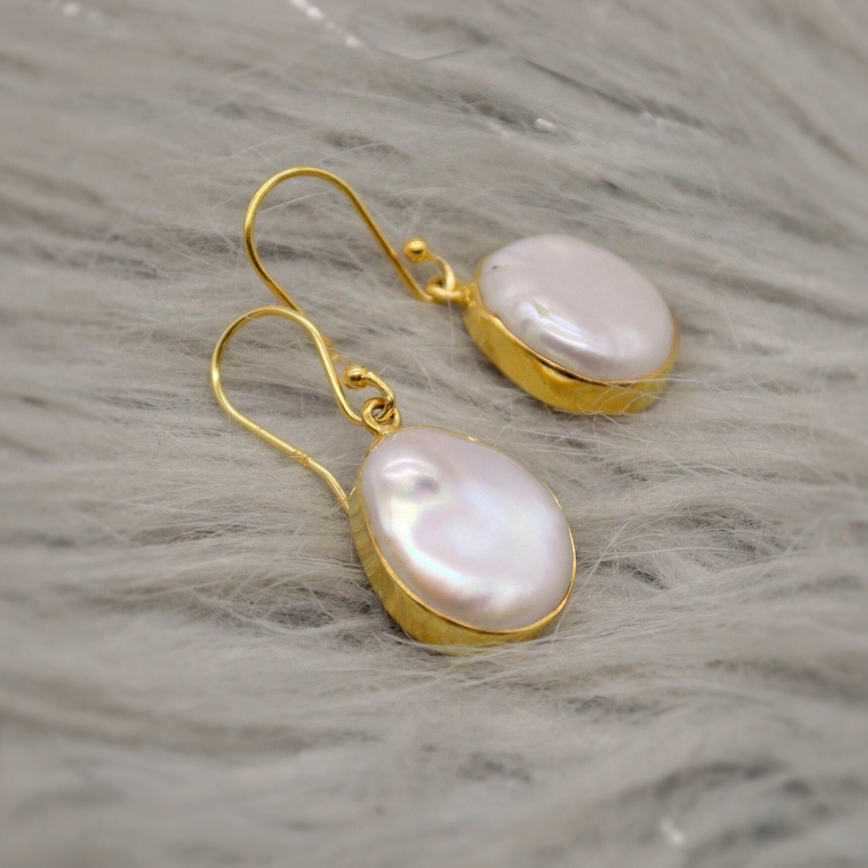 Pearl Earrings, Gold Plated Sterling Silver, June Birthstone Drop Earrings, Gemstone Earrings, Mothers Day Gift For Her, Birthday Gift