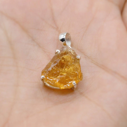 Raw Citrine Pendant Necklace, Rough Cut Natural Citrine, November Birthstone, Raw Gemstone, Sterling Silver, Birthday gifts, Yellow Gem