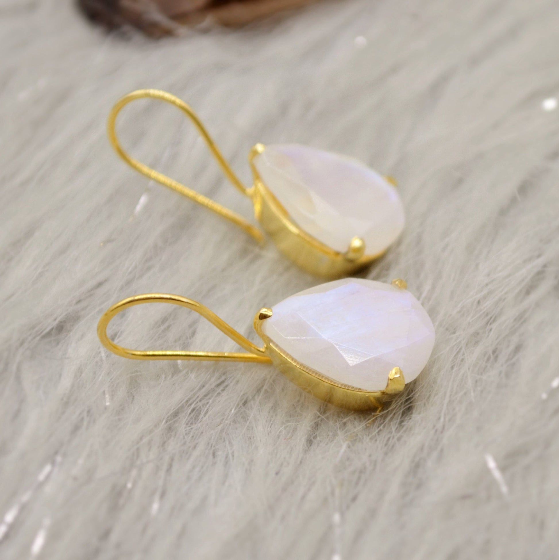 Rainbow Moonstone Gold Earrings, Sterling Silver Drop Earrings, Moonstone Jewelry, Unique Handmade Earrings, Gift For Her, June Birthstone