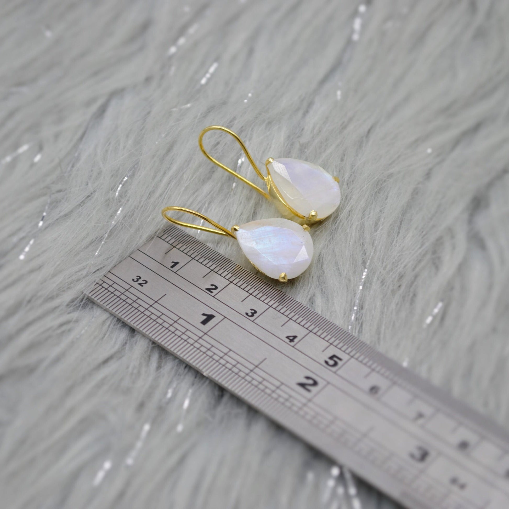 Rainbow Moonstone Gold Earrings, Sterling Silver Drop Earrings, Moonstone Jewelry, Unique Handmade Earrings, Gift For Her, June Birthstone