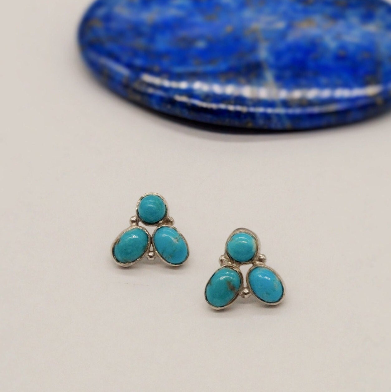 Turquoise Silver Stud Earrings Set, 925 Silver Studs, Turquoise Jewelry, December Birthstone, Gemstone Studs, Gifts For Her