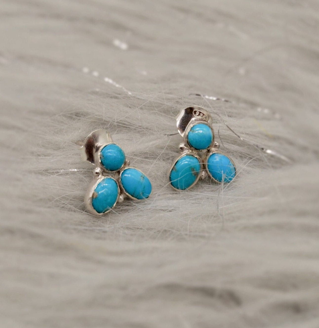 Turquoise Silver Stud Earrings Set, 925 Silver Studs, Turquoise Jewelry, December Birthstone, Gemstone Studs, Gifts For Her