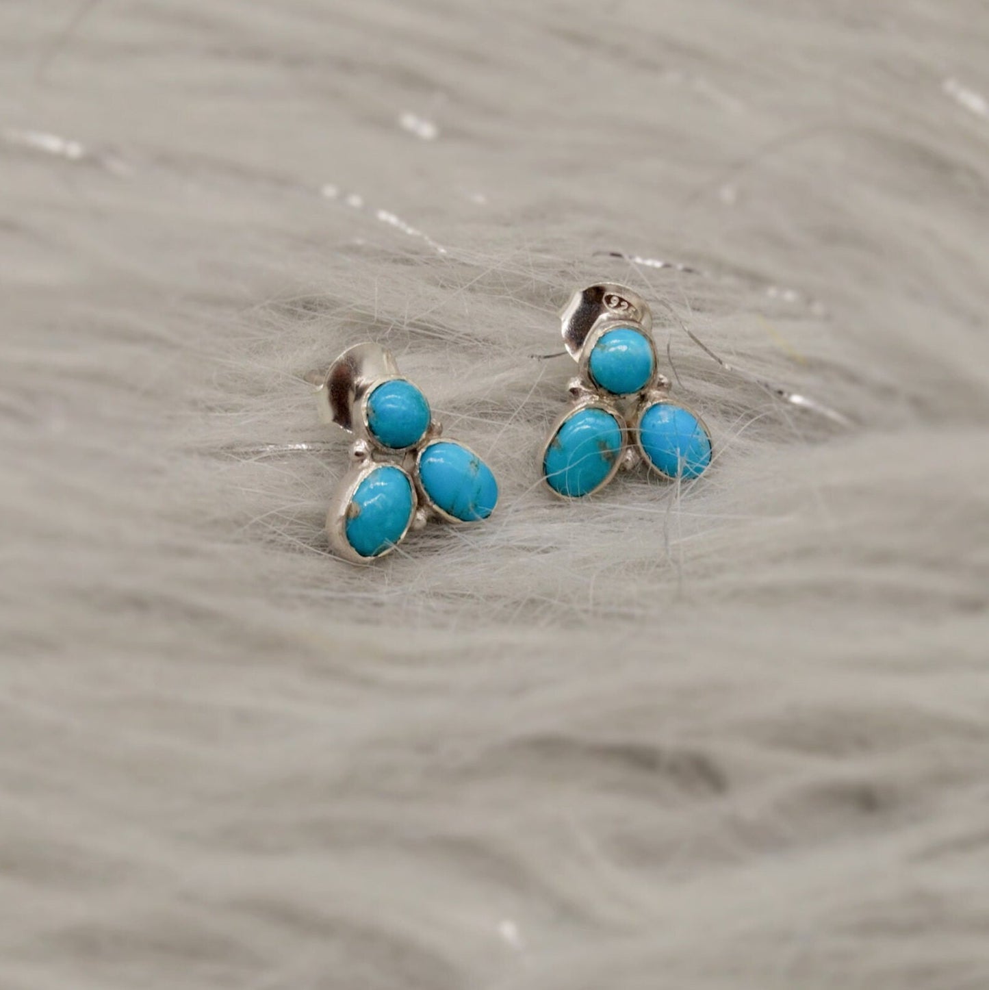 Turquoise Silver Stud Earrings Set, 925 Silver Studs, Turquoise Jewelry, December Birthstone, Gemstone Studs, Gifts For Her