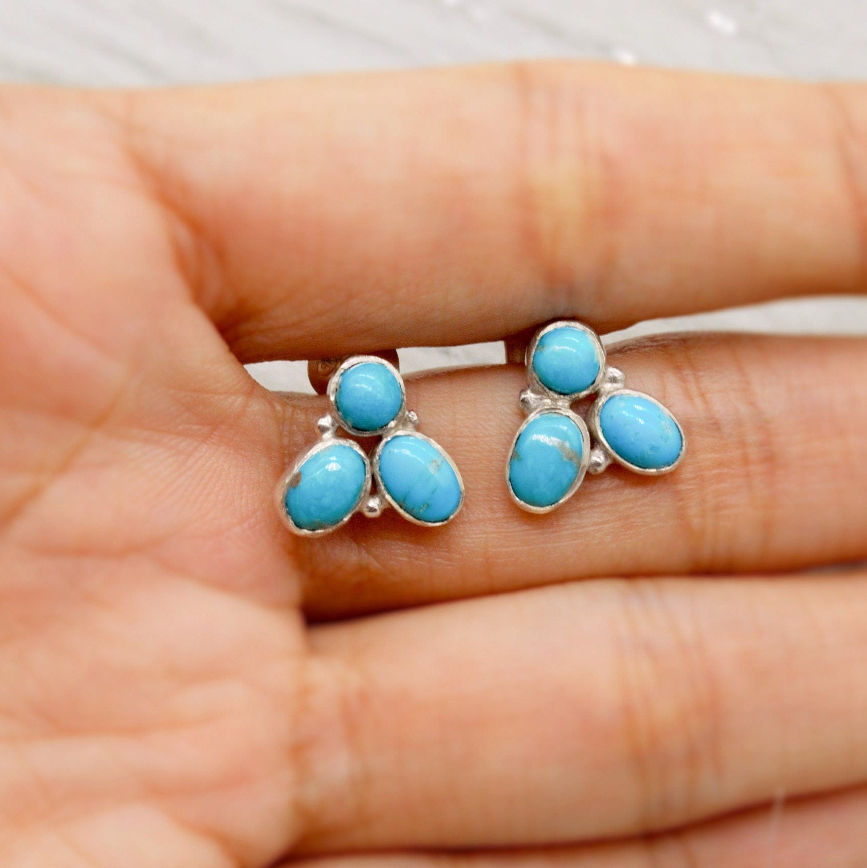 Turquoise Silver Stud Earrings Set, 925 Silver Studs, Turquoise Jewelry, December Birthstone, Gemstone Studs, Gifts For Her