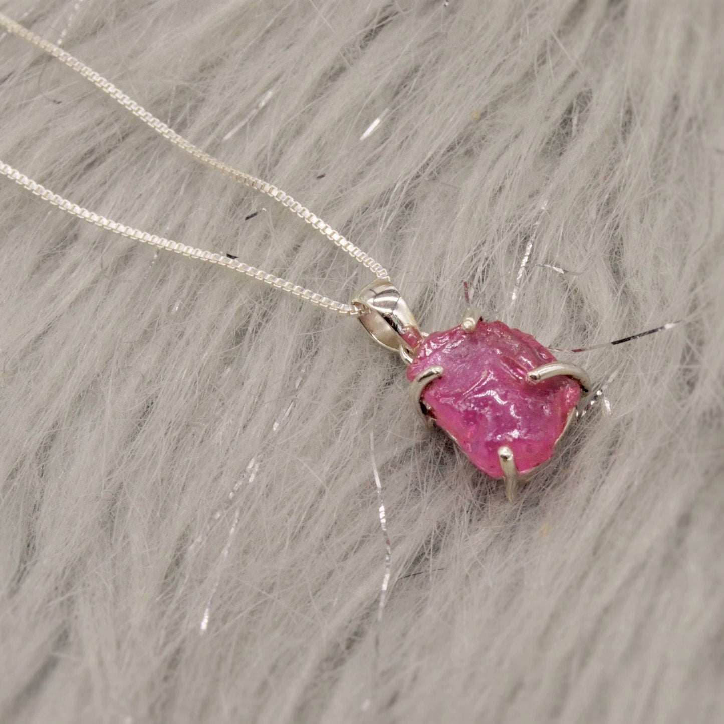 Raw Ruby Chain Pendant Necklace, Sterling Silver, July Birthstone, Dainty Raw Gemstone, Necklaces for Women, Birthday Gift For Her