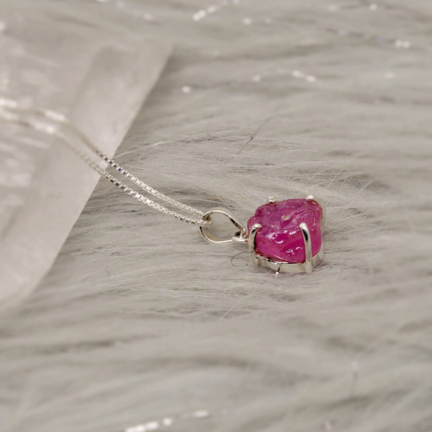 Raw Ruby Chain Pendant Necklace, Sterling Silver, July Birthstone, Dainty Raw Gemstone, Necklaces for Women, Birthday Gift For Her