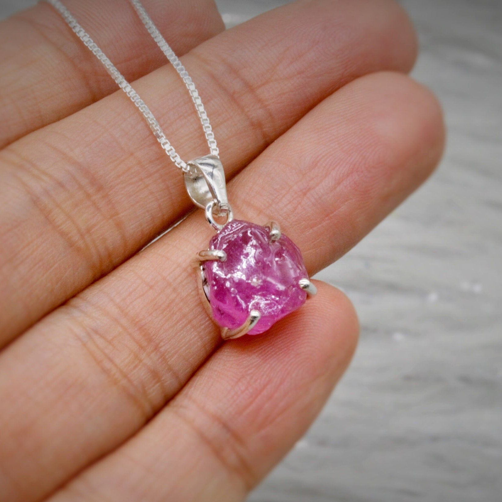 Raw Ruby Chain Pendant Necklace, Sterling Silver, July Birthstone, Dainty Raw Gemstone, Necklaces for Women, Birthday Gift For Her