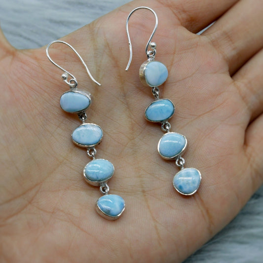 Larimar Dangle Drop Earrings, Sterling Silver, Blue Larimar Stone Earrings, Larimar Gemstone, Best Friend Gift For Her, Bridesmaid Gifts