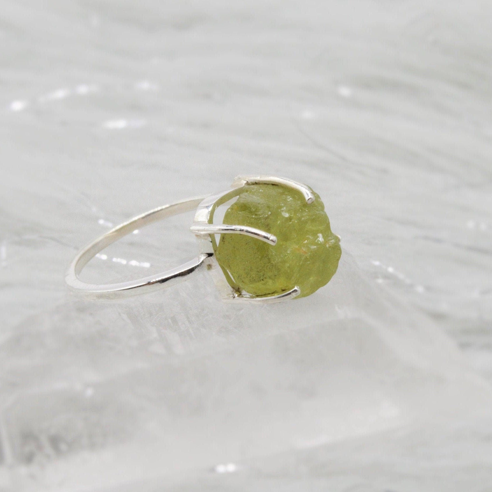 Raw Peridot Ring, Gemstone Ring, August Birthstone Jewelry, UK Size T, Peridot Jewelry, Raw Gem Ring, Rings For Women, Gift For Her