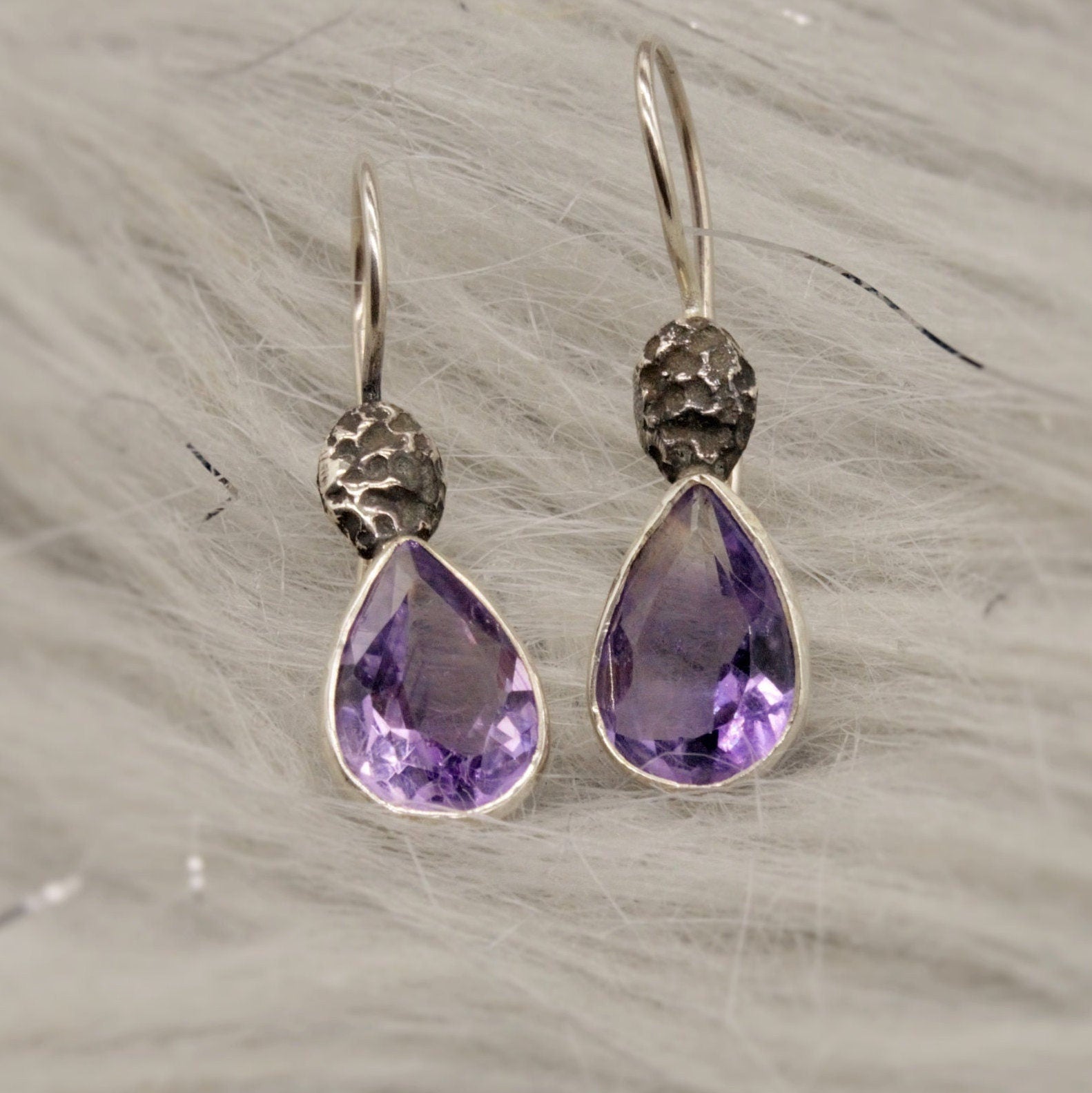 Amethyst Sterling Silver Earrings, February Birthstone Jewelry, Dangle Gemstone Earrings, Birthday Gifts For Her