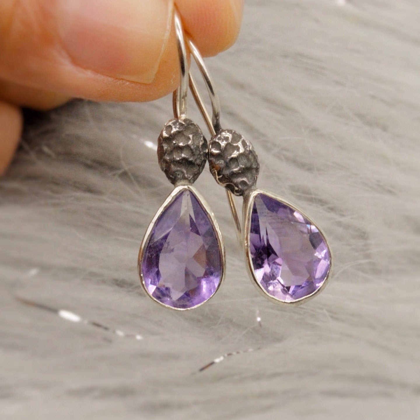 Amethyst Sterling Silver Earrings, February Birthstone Jewelry, Dangle Gemstone Earrings, Birthday Gifts For Her