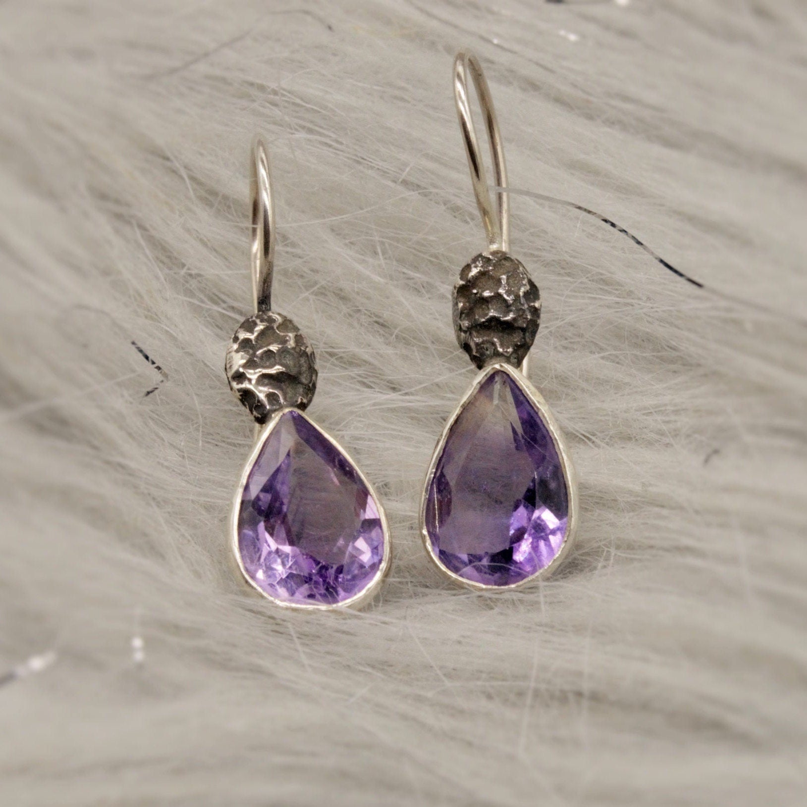 Amethyst Sterling Silver Earrings, February Birthstone Jewelry, Dangle Gemstone Earrings, Birthday Gifts For Her