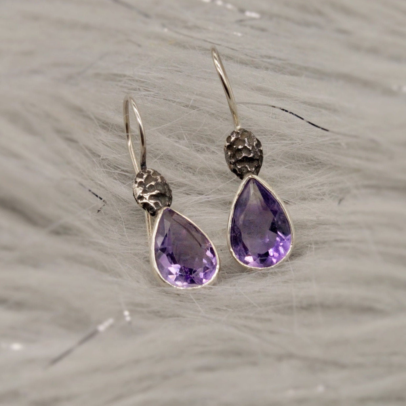 Amethyst Sterling Silver Earrings, February Birthstone Jewelry, Dangle Gemstone Earrings, Birthday Gifts For Her