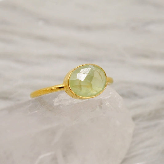 Prehnite Gold Ring, Dainty Raw Gem Ring, Gold Plated Silver, Gifts For Her, Rings For Women, Stacking Ring, Valentine Gift, Birthday Gifts