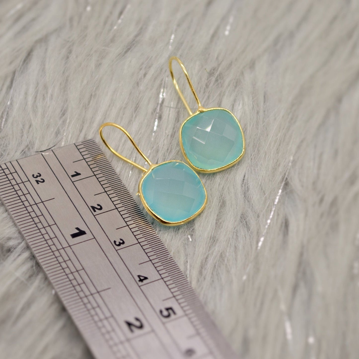 Gold Aqua Chalcedony Earrings, Blue Dangle Earrings, Chalcedony Jewelry, Gold Plated Unique Earrings, Birthday Gift For Her, Bridesmaid Gift