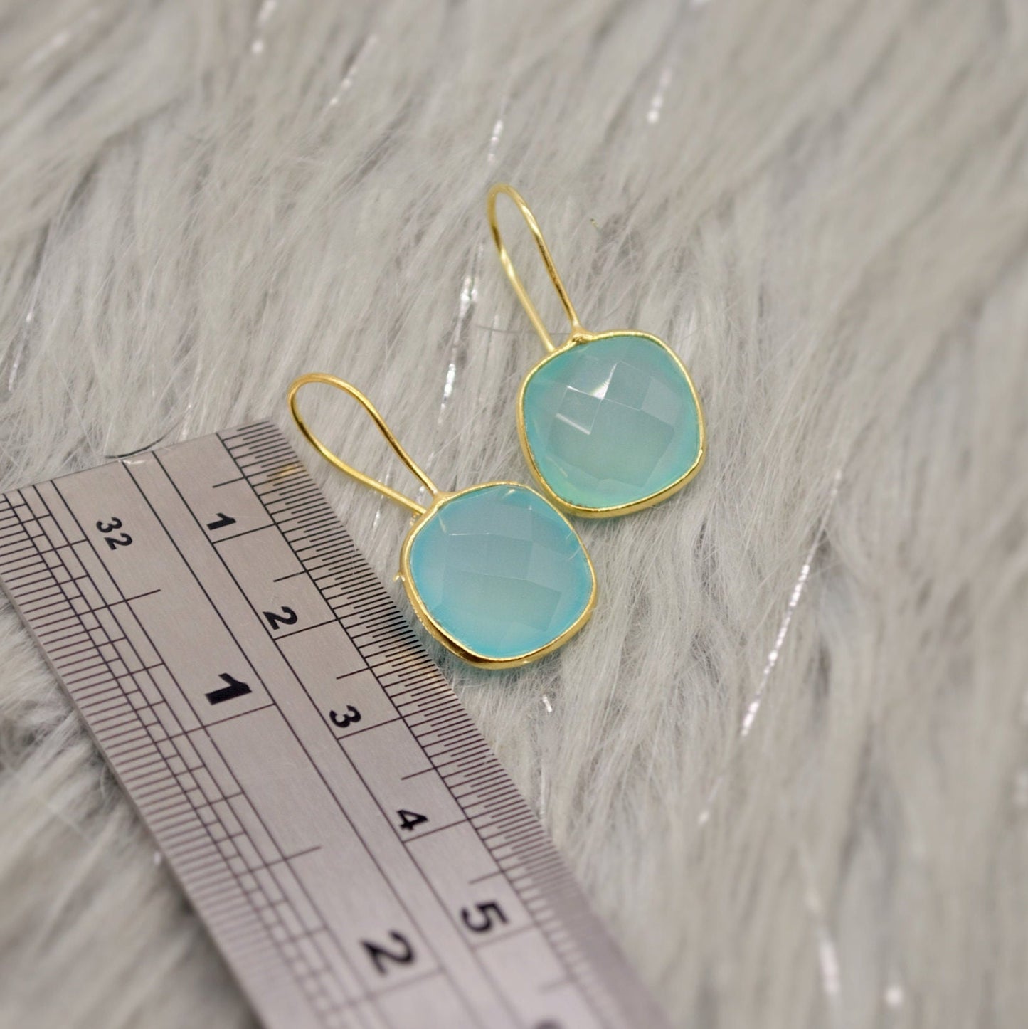 Gold Aqua Chalcedony Earrings, Blue Dangle Earrings, Chalcedony Jewelry, Gold Plated Unique Earrings, Birthday Gift For Her, Bridesmaid Gift