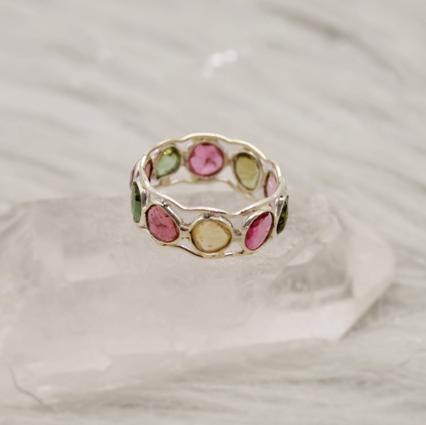 Tourmaline Ring, Stacking Silver Ring, Raw Gem Ring, Green, Pink Tourmaline Jewelry, Rings for Women, October Birthstone, Gift for Her