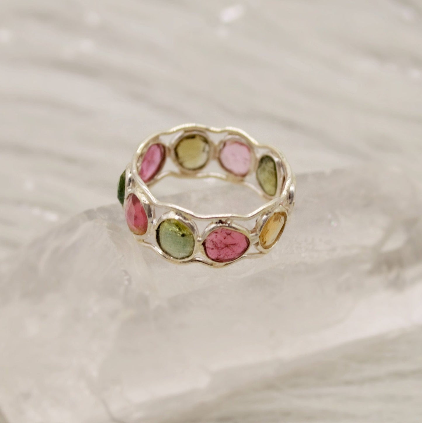 Tourmaline Ring, Stacking Silver Ring, Raw Gem Ring, Green, Pink Tourmaline Jewelry, Rings for Women, October Birthstone, Gift for Her