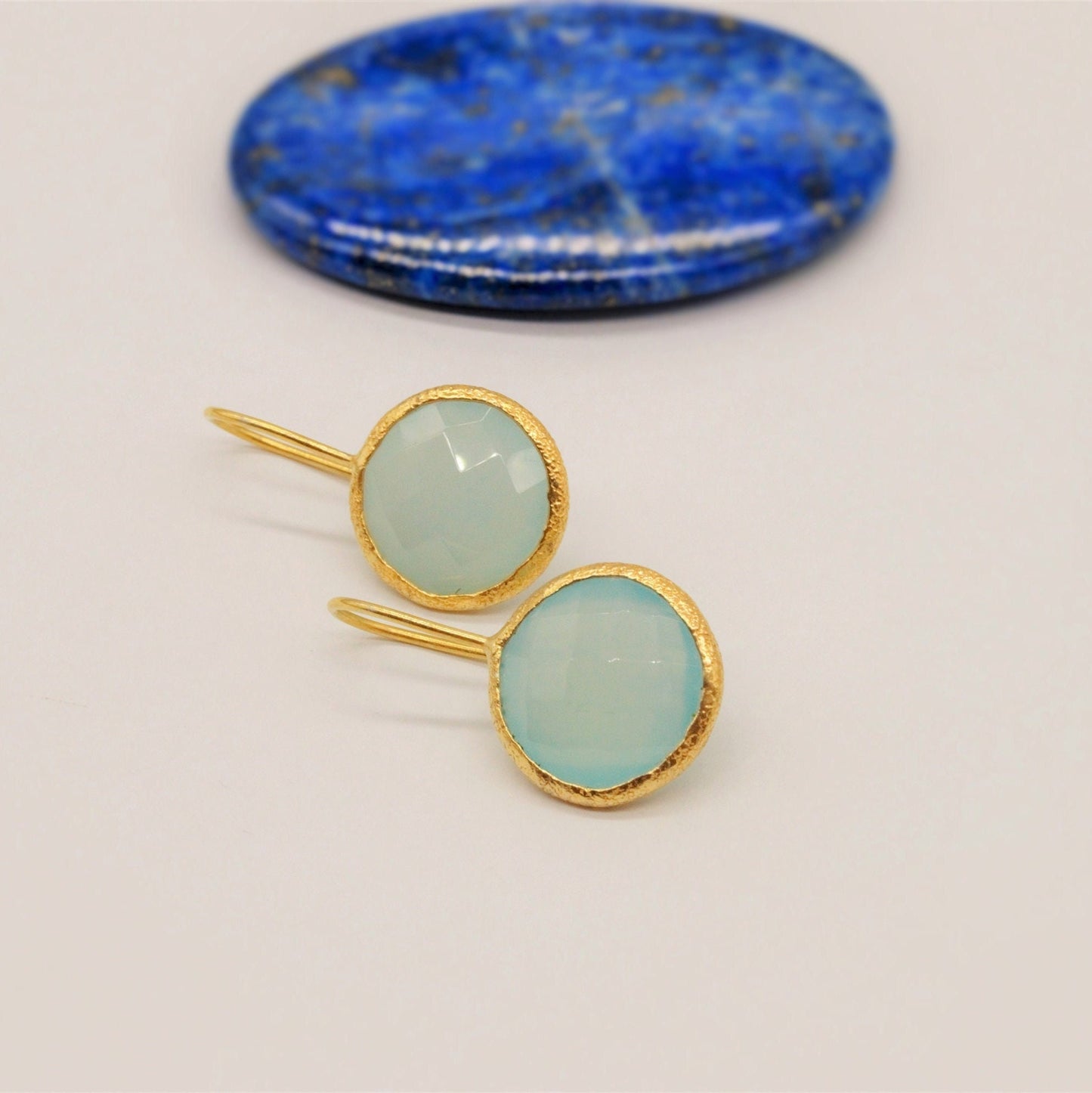 Gold Aqua Chalcedony Earrings, Blue Dangle Earrings, Chalcedony Jewelry, Gold Plated Unique Earrings, Birthday Gift For Her, Bridesmaid Gift