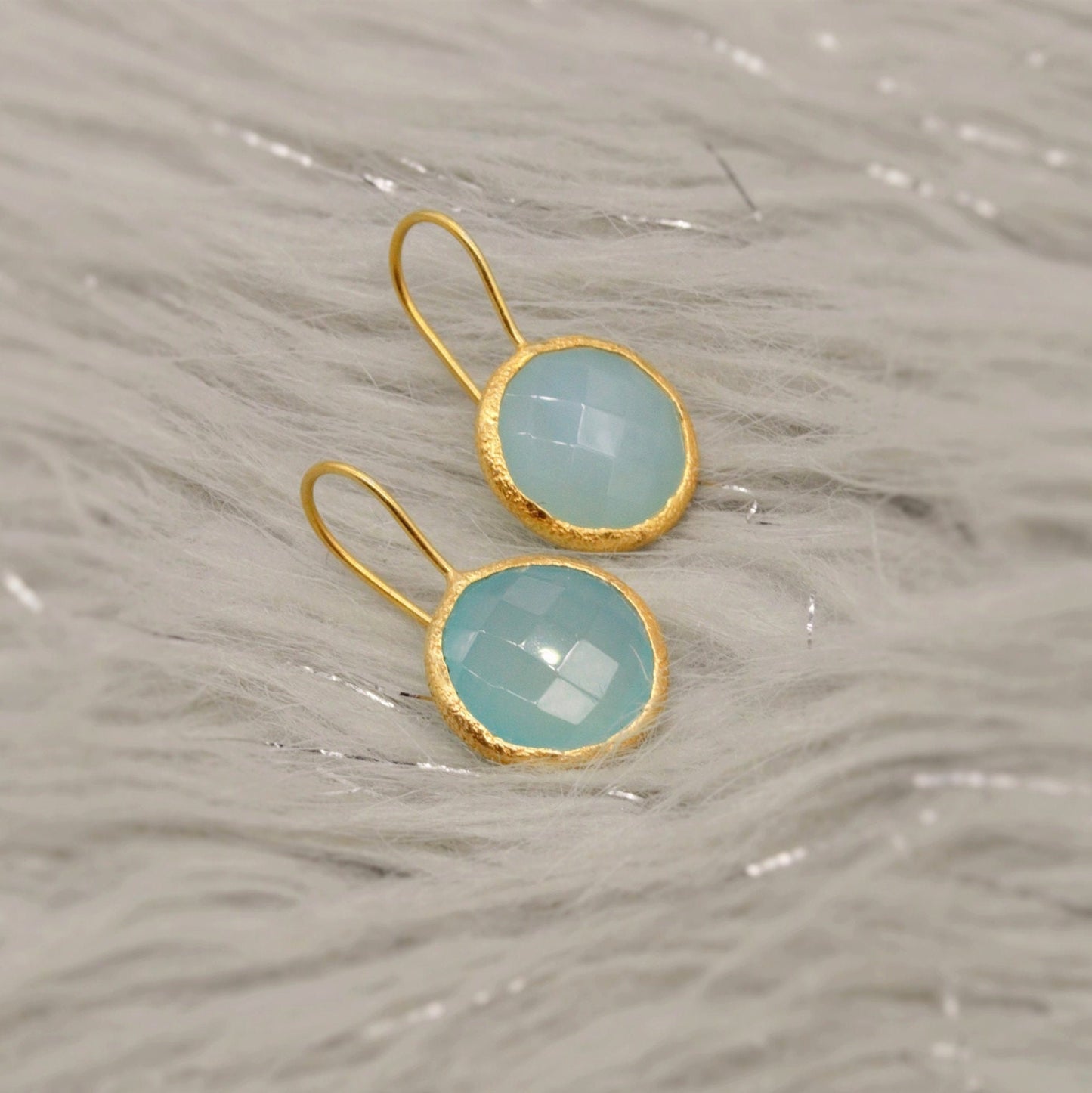 Gold Aqua Chalcedony Earrings, Blue Dangle Earrings, Chalcedony Jewelry, Gold Plated Unique Earrings, Birthday Gift For Her, Bridesmaid Gift