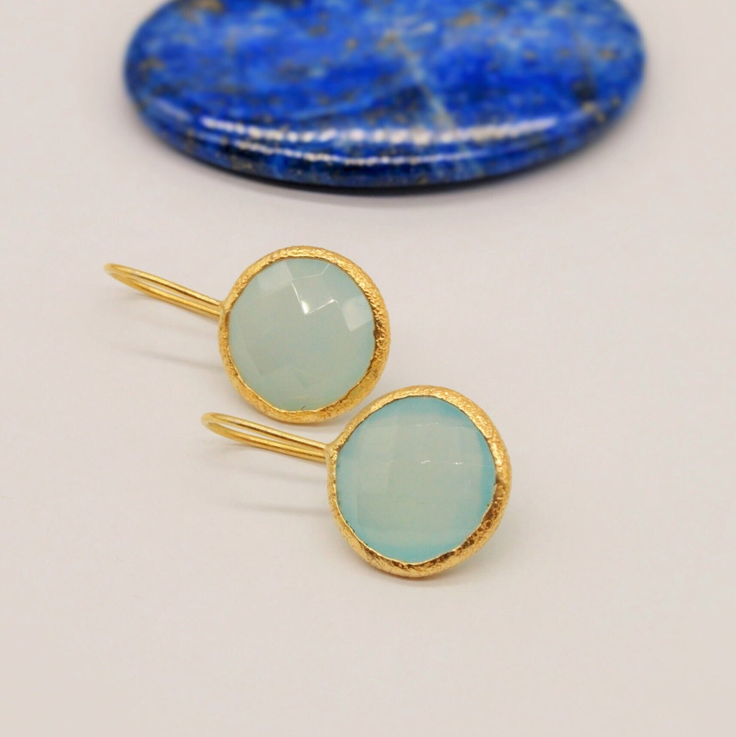 Gold Aqua Chalcedony Earrings, Blue Dangle Earrings, Chalcedony Jewelry, Gold Plated Unique Earrings, Birthday Gift For Her, Bridesmaid Gift