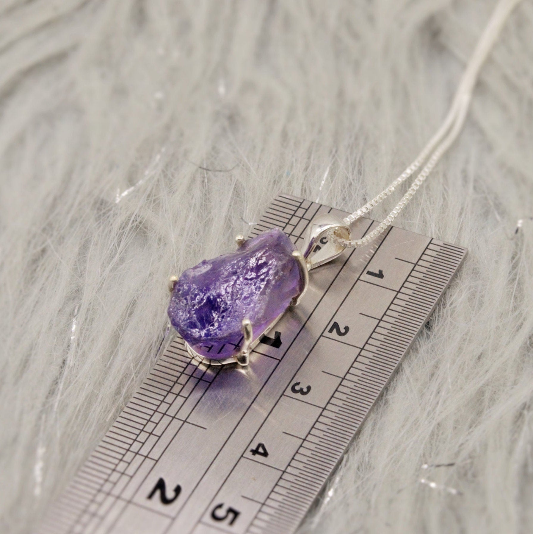 Raw Amethyst Chain Pendant Necklace, Rough Cut Amethyst Necklace, February Birthstone, Raw Gemstone, Sterling Silver, Birthday Gifts For Her