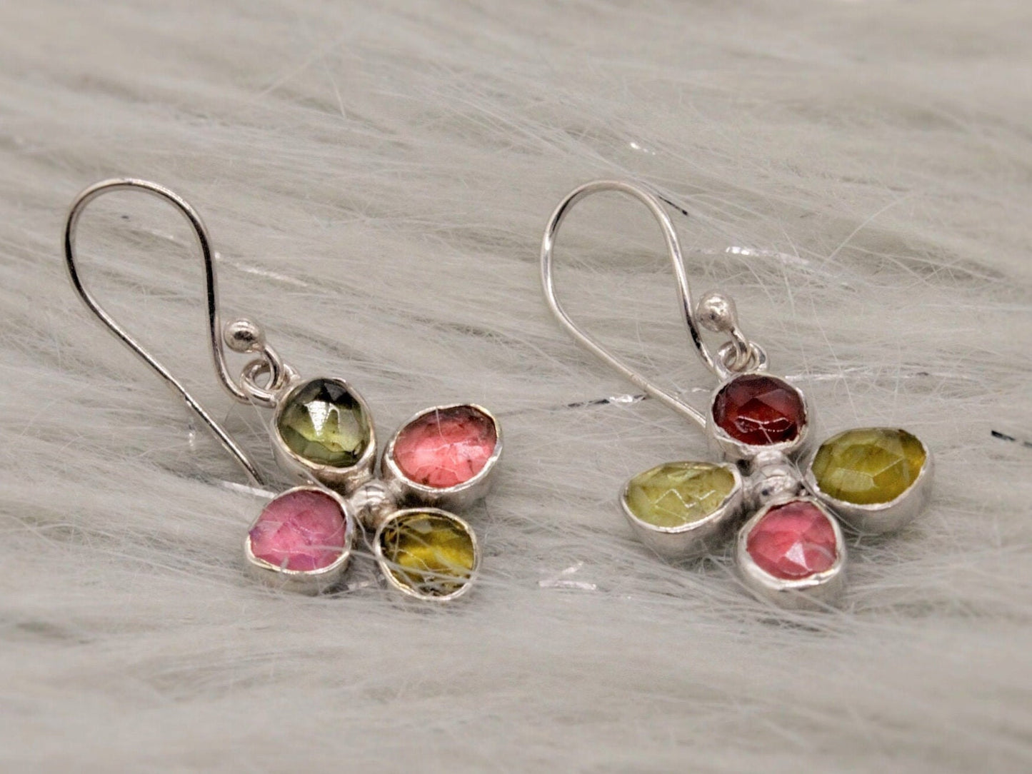 Pink Green Tourmaline Earrings, Dangle Drop Sterling Silver Earrings, October Birthstone Earrings, Tourmaline Jewelry, Cute Earrings