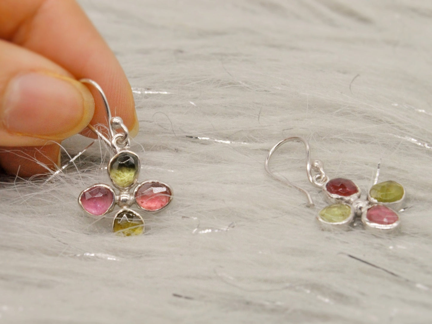 Pink Green Tourmaline Earrings, Dangle Drop Sterling Silver Earrings, October Birthstone Earrings, Tourmaline Jewelry, Cute Earrings