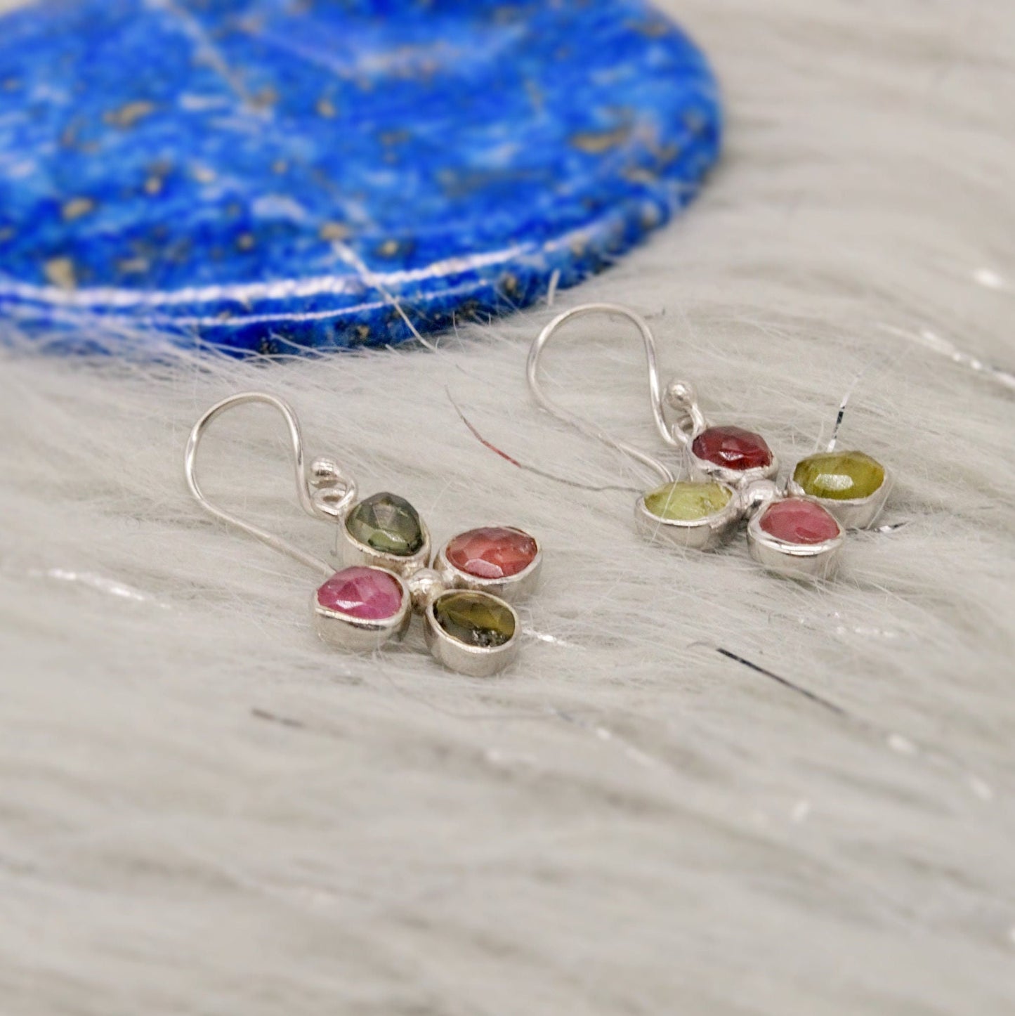 Pink Green Tourmaline Earrings, Dangle Drop Sterling Silver Earrings, October Birthstone Earrings, Tourmaline Jewelry, Cute Earrings