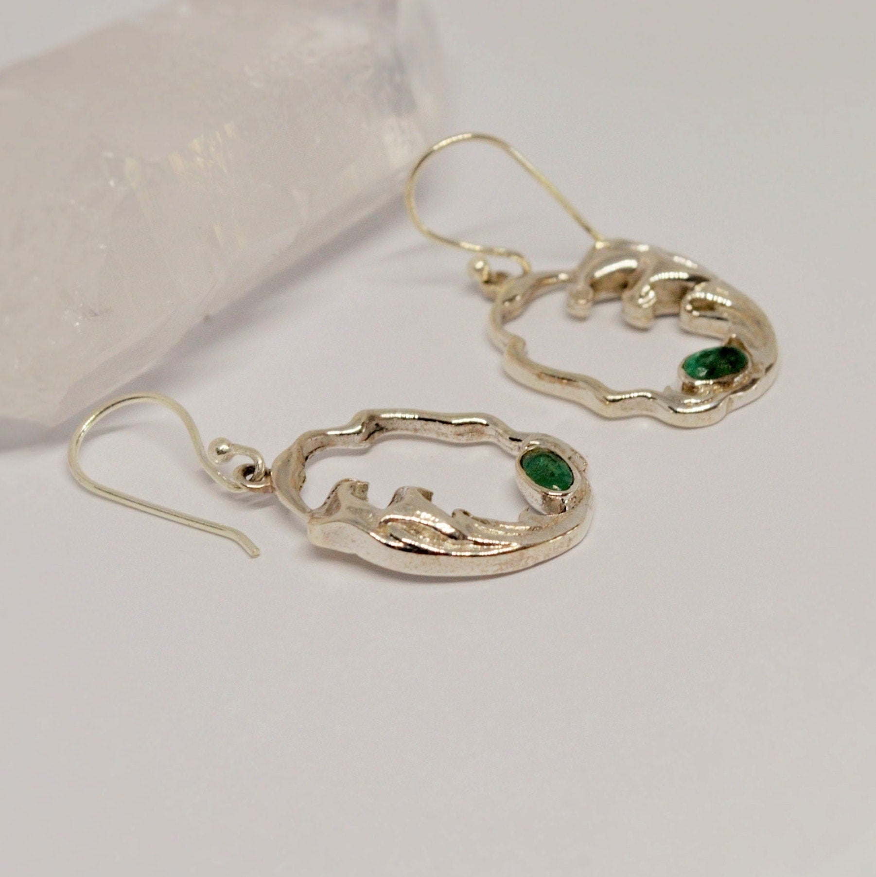 Emerald Sterling Silver Earrings, May Birthstone Jewelry, Unique Gemstone Dangle Earrings, Statement Earrings, Gift For Her