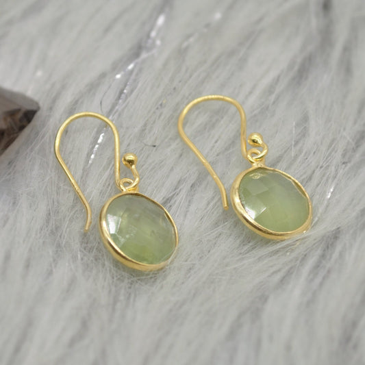 Prehnite Gold Earrings, Gold Plated Sterling Silver Gemstone Earrings, Unique Dangle Drop Earrings, Birthday Gifts For Her, Christmas Gifts