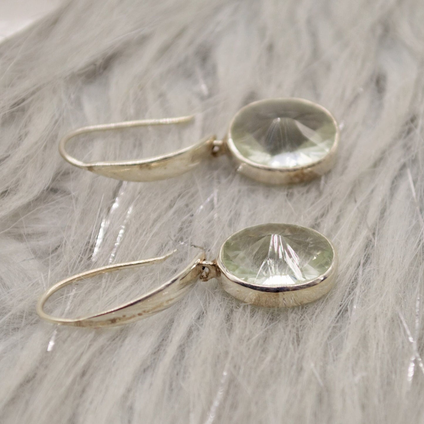 Green Amethyst Silver Earrings, Sterling Silver, February Birthstone Jewelry, Dangle Drop Earrings, Gemstone Dangle, Birthday Gifts For Her