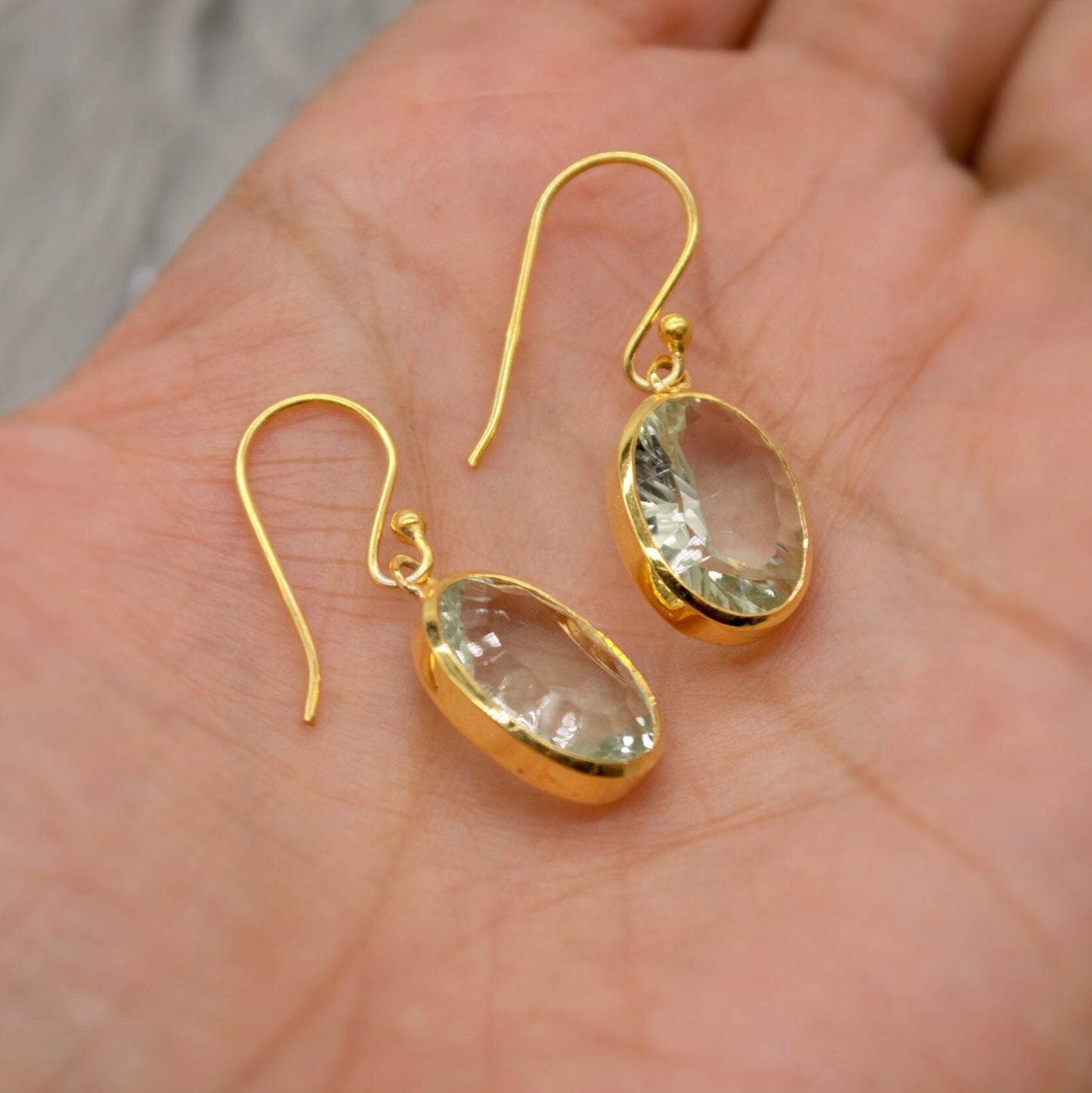 Green Amethyst Gold Earrings, Gold Plated Sterling Silver, February Birthstone Jewelry, Dangle Drop Earrings, Gemstone Dangle, Birthday Gift