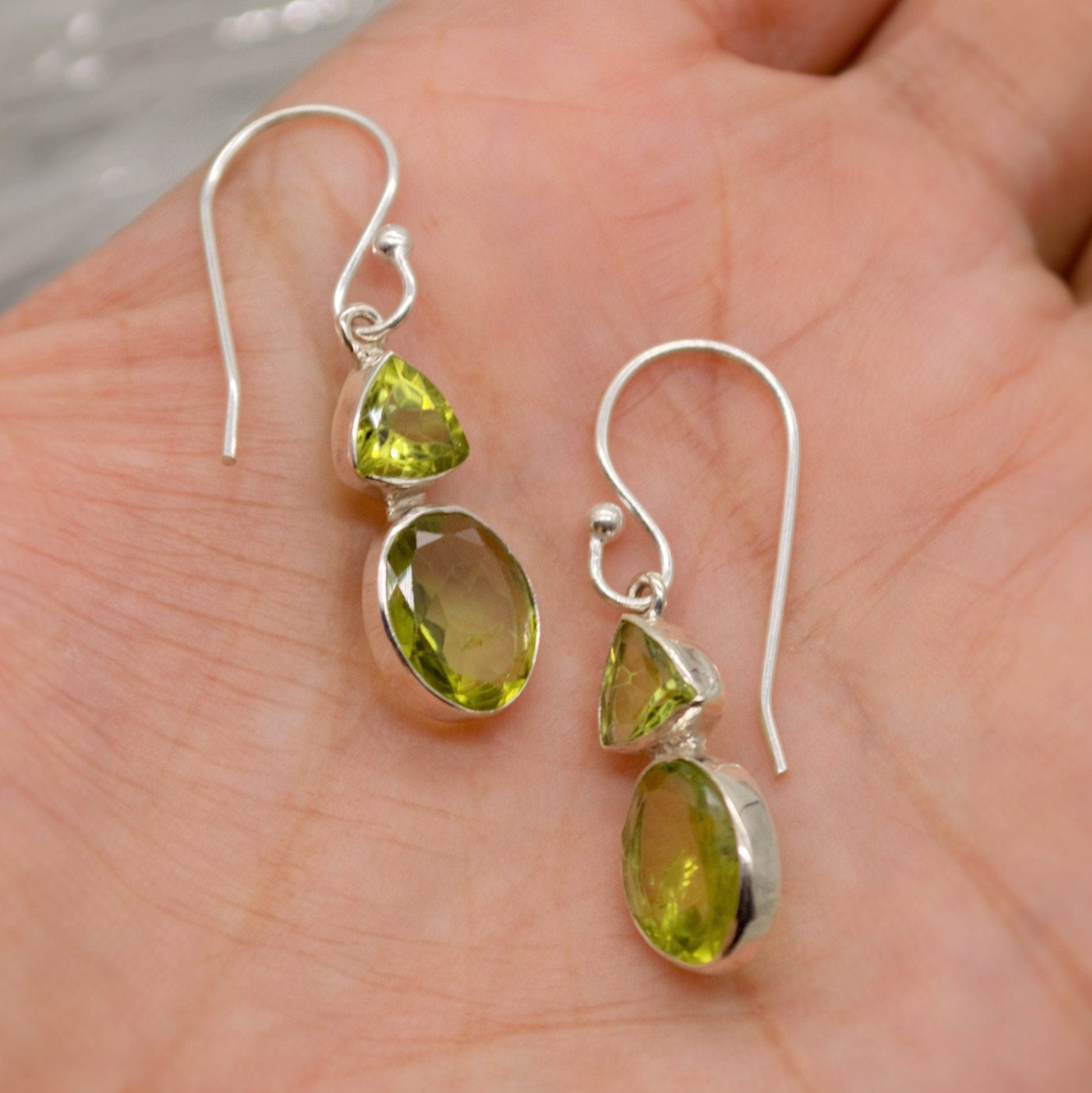 Peridot Earrings, Sterling Silver Earrings, August Birthstone, Unique Statement Dangle Drop Earrings, Green Gemstone Earrings