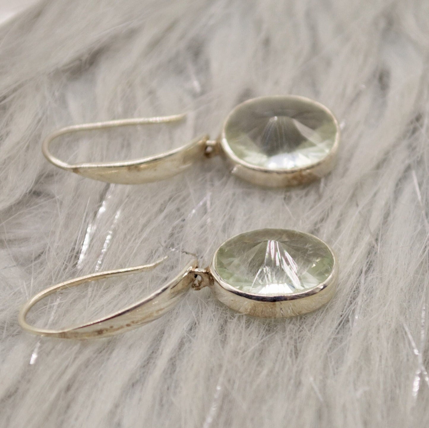 Green Amethyst Silver Earrings, Sterling Silver, February Birthstone Jewelry, Dangle Drop Earrings, Gemstone Dangle, Birthday Gifts For Her