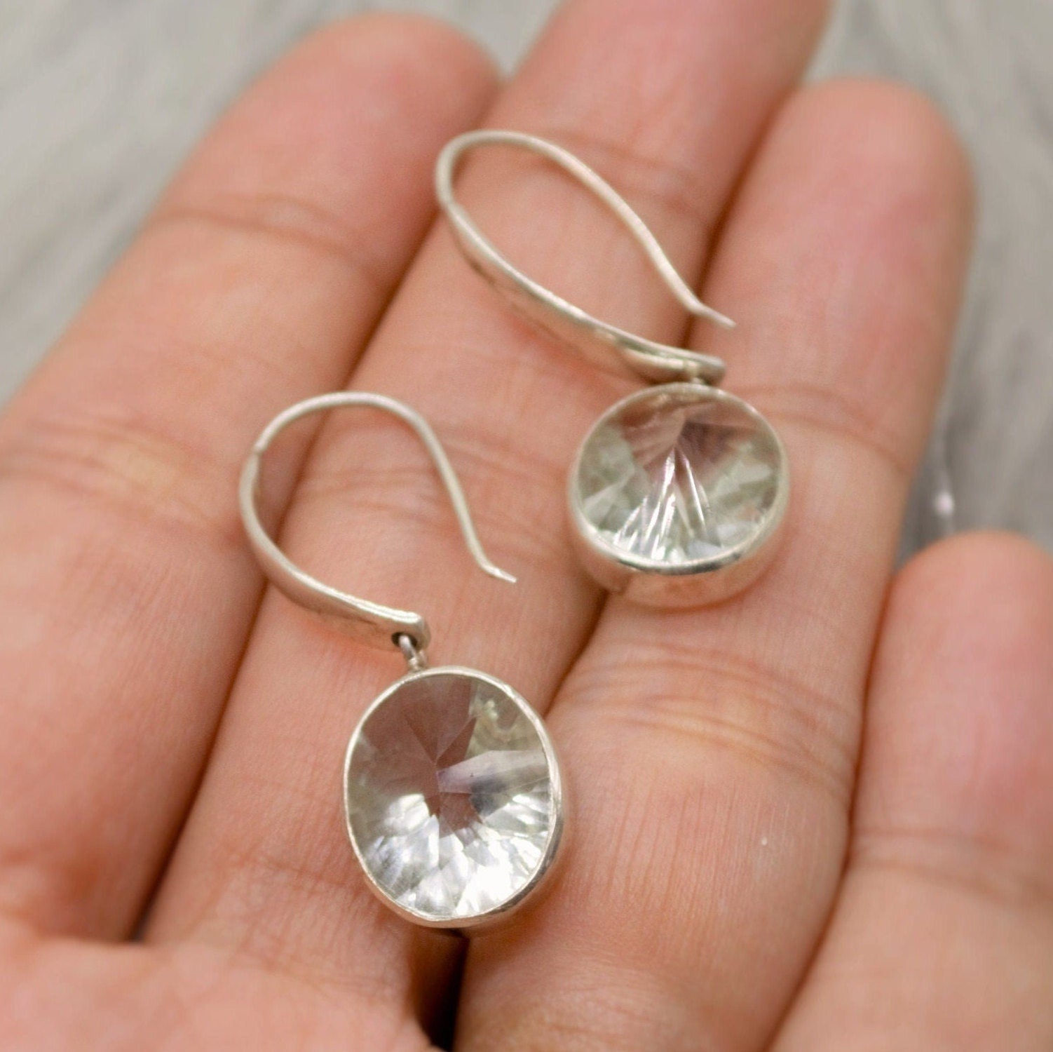 Green Amethyst Silver Earrings, Sterling Silver, February Birthstone Jewelry, Dangle Drop Earrings, Gemstone Dangle, Birthday Gifts For Her