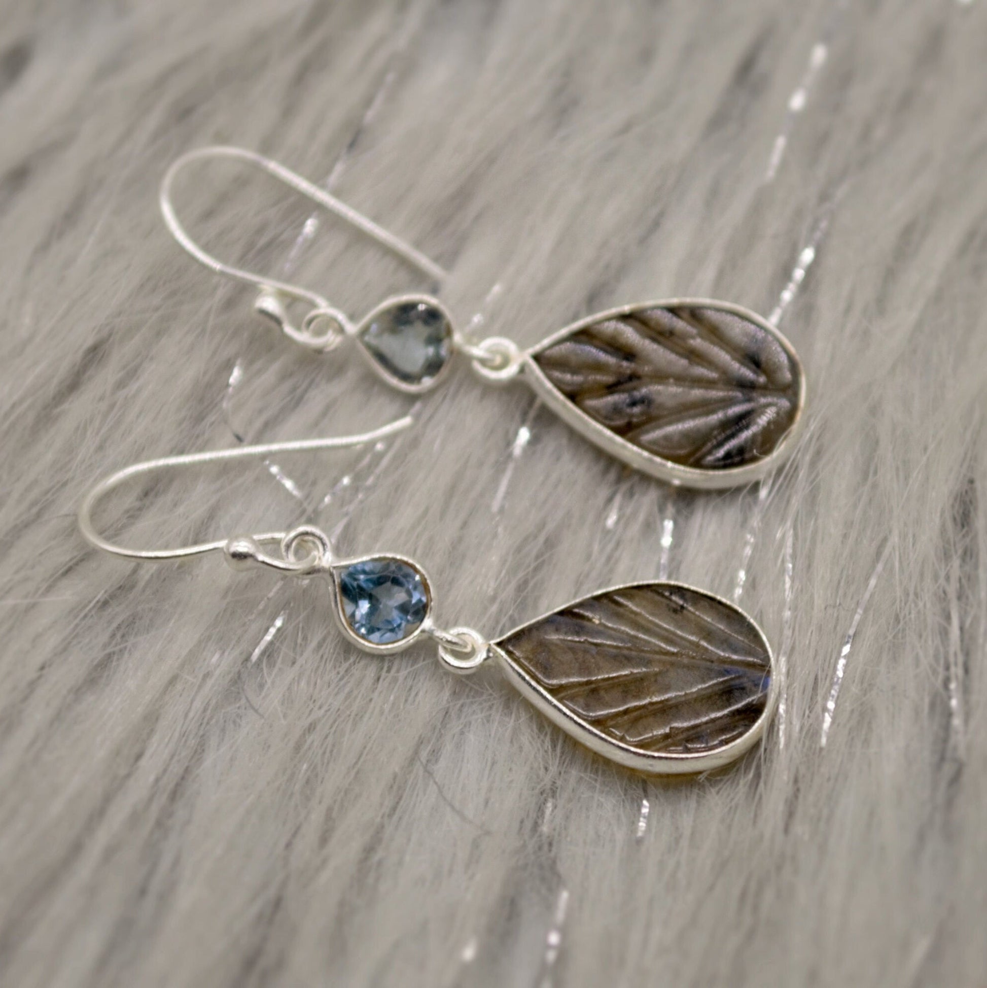 Labradorite, Blue Topaz Drop Earrings, Dangle Gemstone Earrings, Unique Sterling Silver Earrings, December Birthstone, Gift For Her