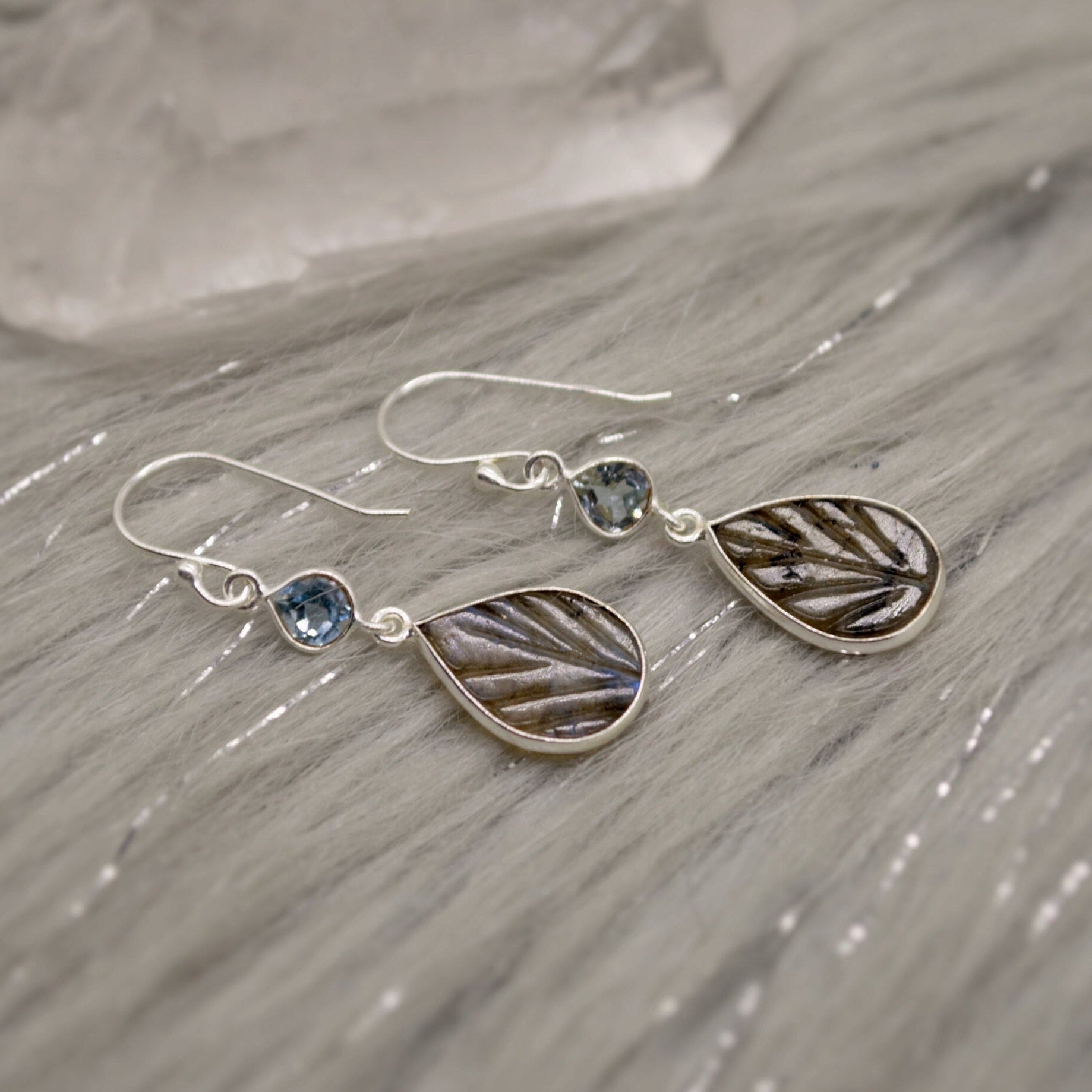 Labradorite, Blue Topaz Drop Earrings, Dangle Gemstone Earrings, Unique Sterling Silver Earrings, December Birthstone, Gift For Her