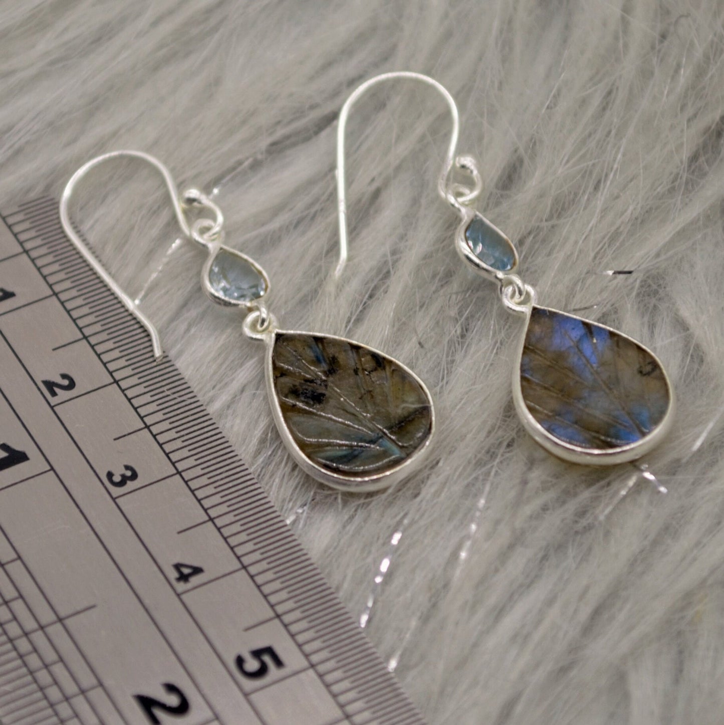 Labradorite, Blue Topaz Drop Earrings, Dangle Gemstone Earrings, Unique Sterling Silver Earrings, December Birthstone, Gift For Her