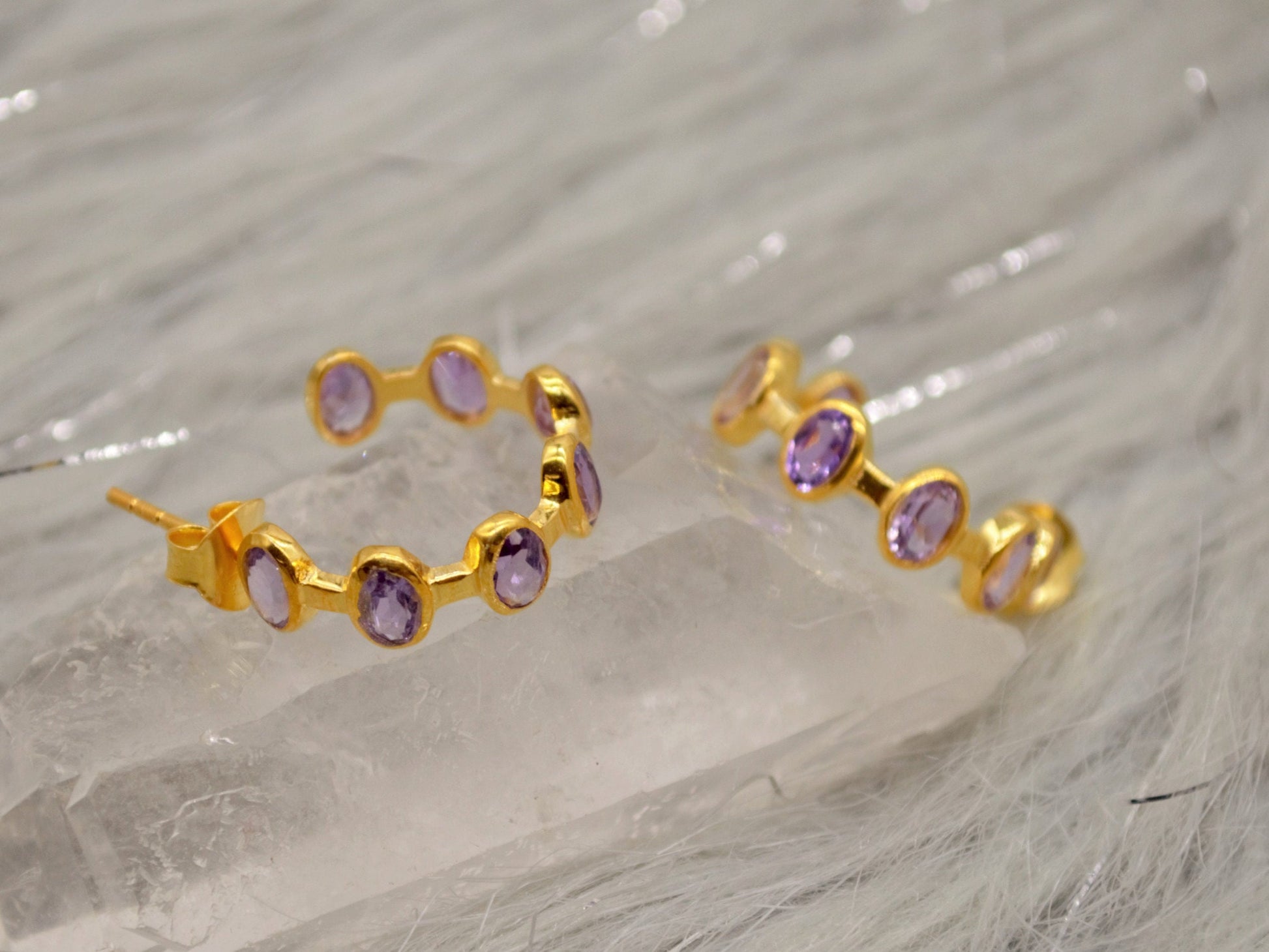 Amethyst Gold Hoop Earrings, Huggies Earrings, Amethyst Jewelry, February Birthstone, Minimalist Purple Earrings, Unique Gifts For Her