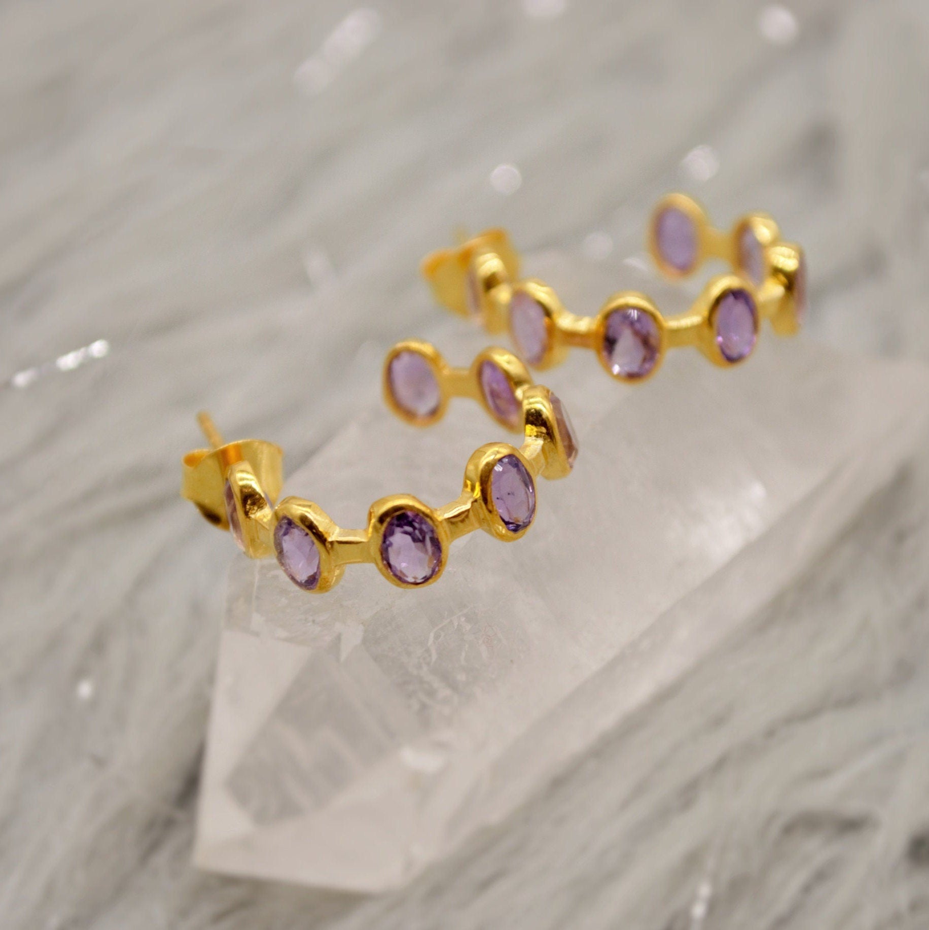 Amethyst Gold Hoop Earrings, Huggies Earrings, Amethyst Jewelry, February Birthstone, Minimalist Purple Earrings, Unique Gifts For Her