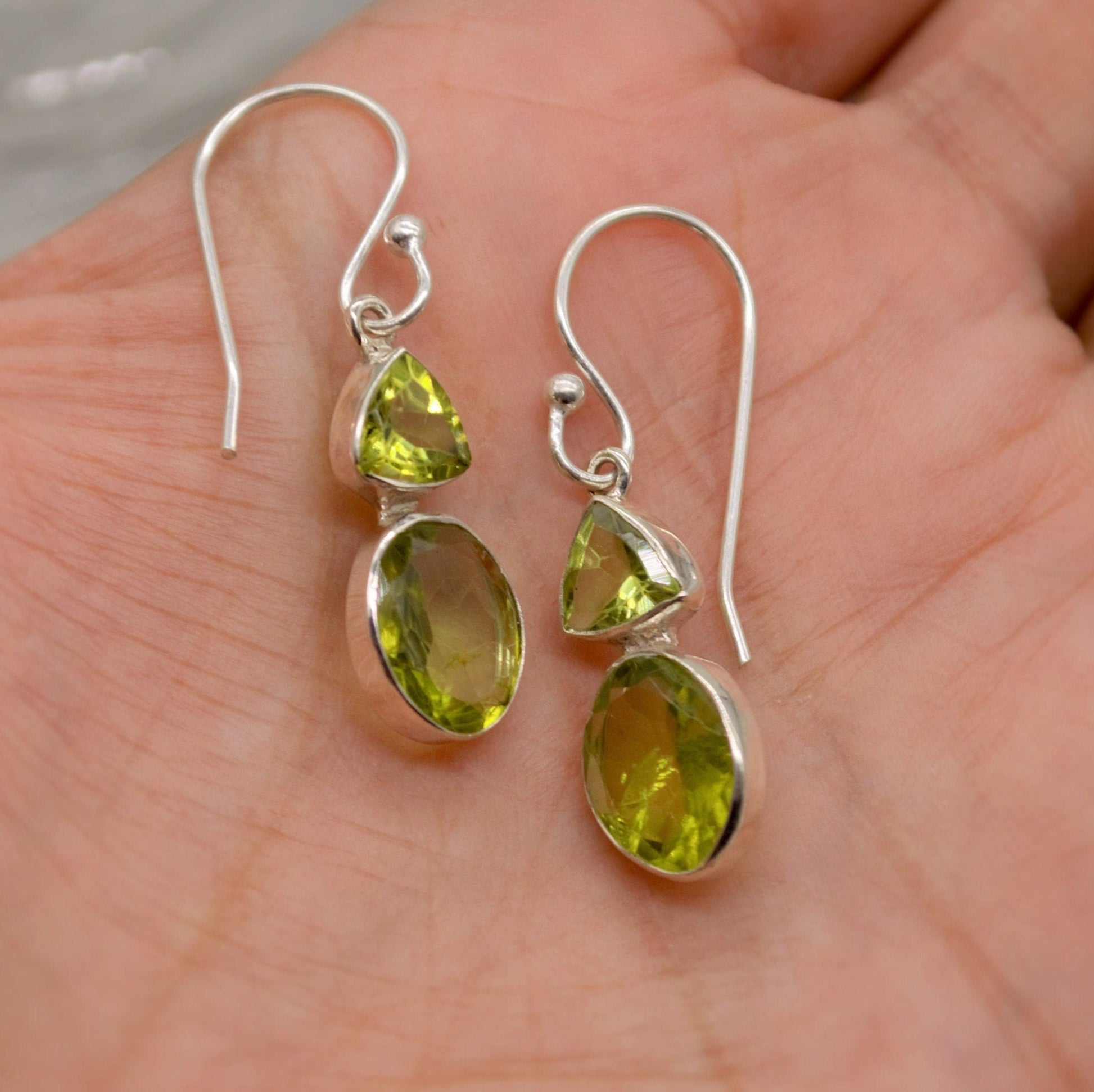 Peridot Earrings, Sterling Silver Earrings, August Birthstone, Unique Statement Dangle Drop Earrings, Green Gemstone Earrings