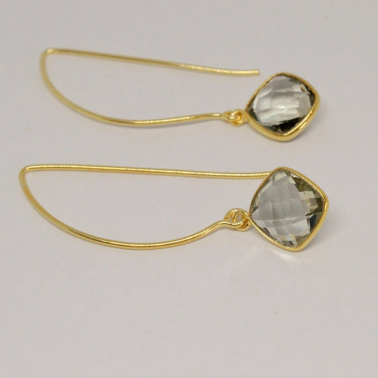 Green Amethyst Gold Dangle Drop Earrings, February Birthstone Sterling Silver Gemstone Earrings, Gifts For Her, Earrings For Women