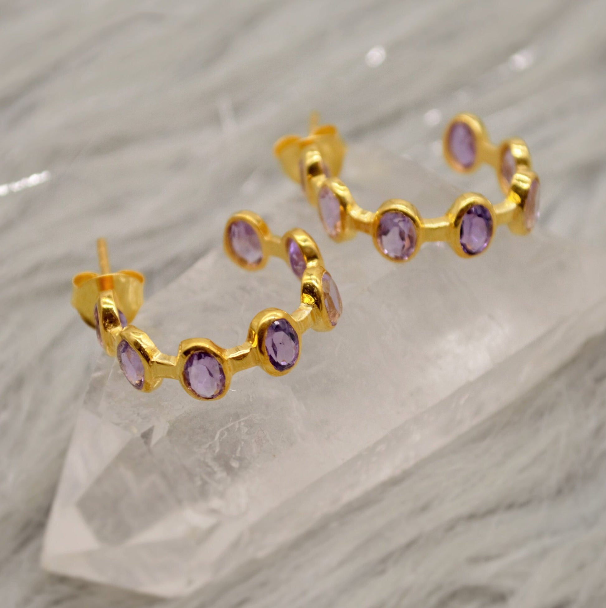 Amethyst Gold Hoop Earrings, Huggies Earrings, Amethyst Jewelry, February Birthstone, Minimalist Purple Earrings, Unique Gifts For Her