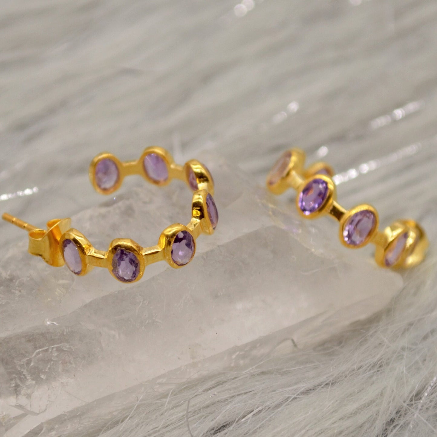 Amethyst Gold Hoop Earrings, Huggies Earrings, Amethyst Jewelry, February Birthstone, Minimalist Purple Earrings, Unique Gifts For Her