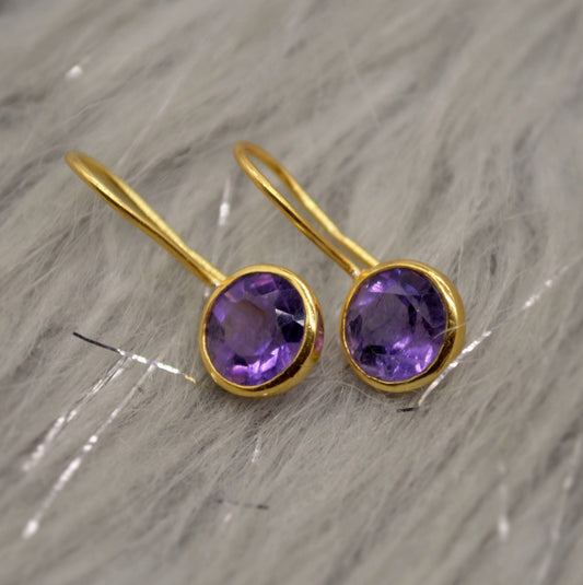 Purple Amethyst Gold Earrings, February Birthstone, Dainty Statement Unique Gemstone Dangle Drop Earrings, Gold Plated Silver, Gifts For Her