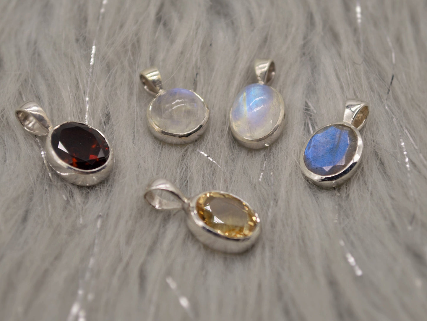 Gemstone Pendant Citrine, Rainbow Moonstone, Labradorite, Garnet, Dainty Sterling Silver Birthstone Pendant, Christmas Gifts For Her